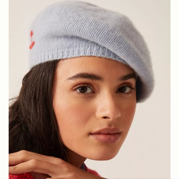 Kerri Rosenthal Anchor Cashmere Beret - light blue